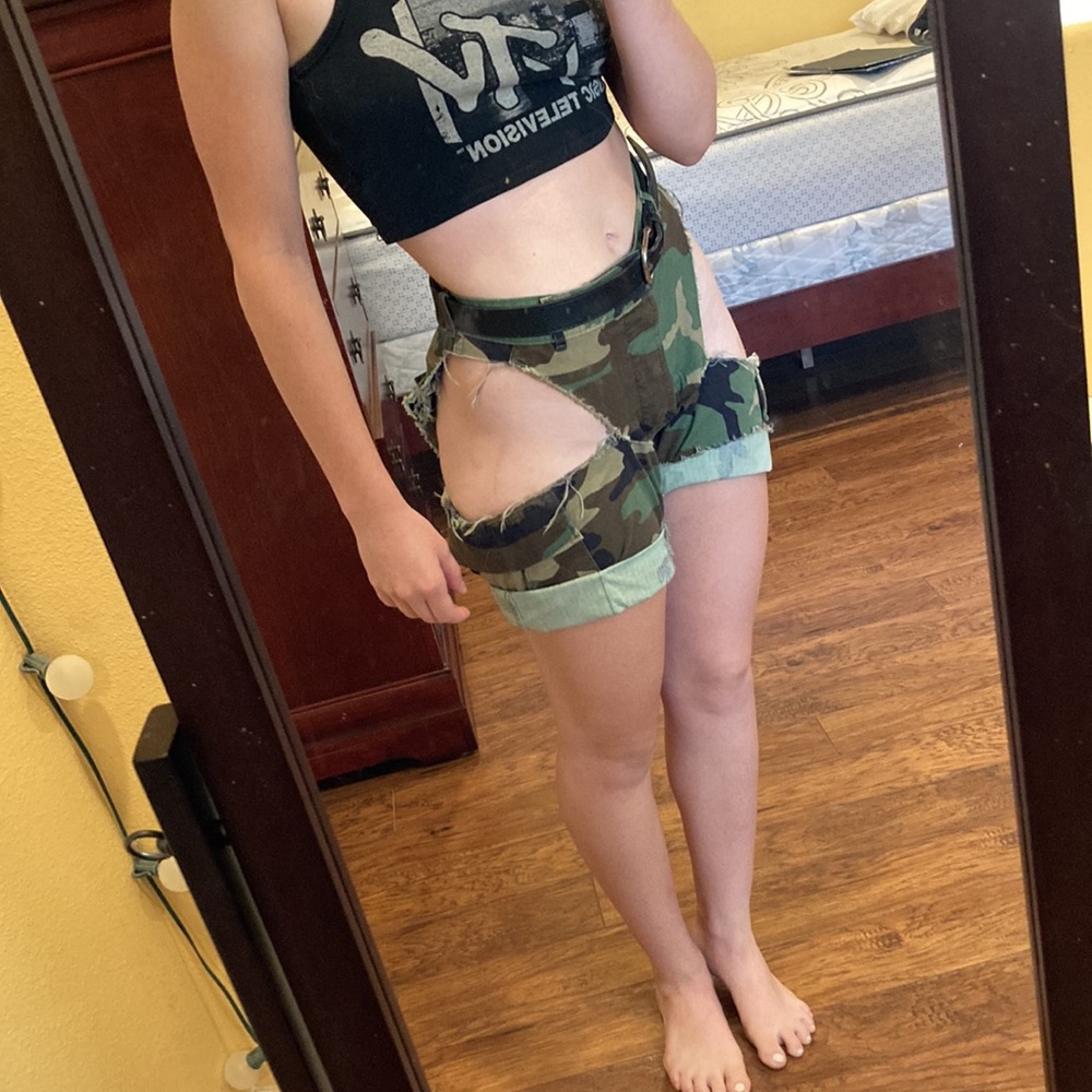 Army Camouflage Cutout Rave Shorts S/M